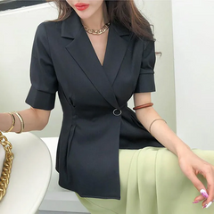 Summer Women Casual Solid Color Slim Blazer Coat