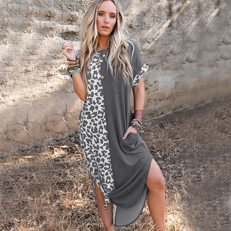 Women Fashion Casual Sexy Leopard Printed Short Sleeve Dress