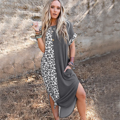 Women Fashion Casual Sexy Leopard Printed Short Sleeve Dress