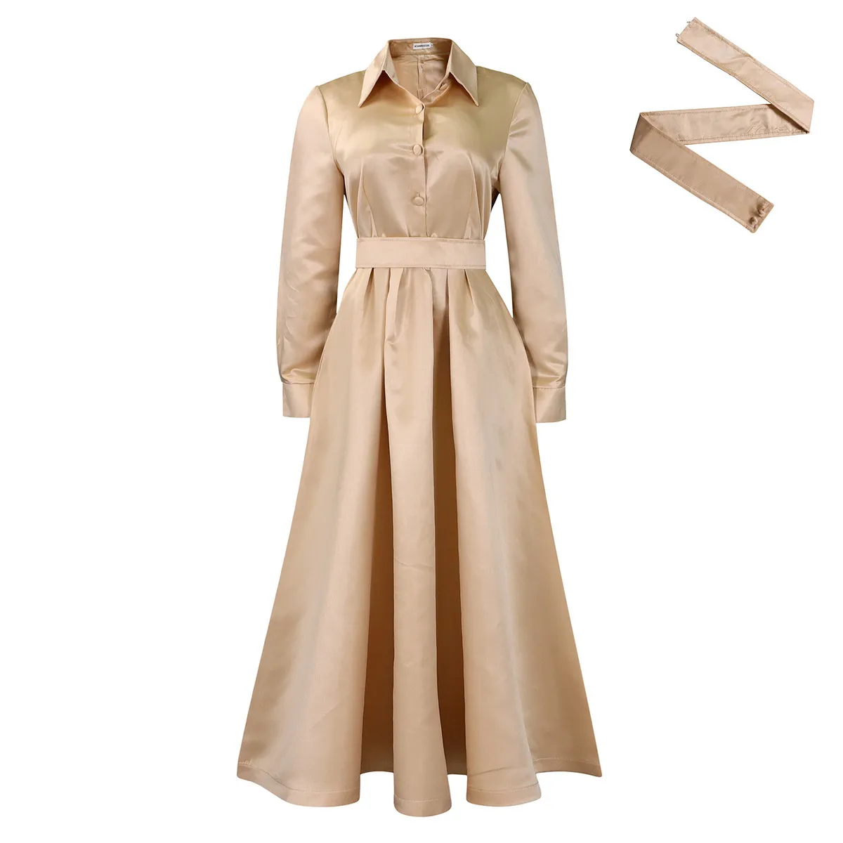 Winter Large Swing Lapel Long Sleeve Midi Dress