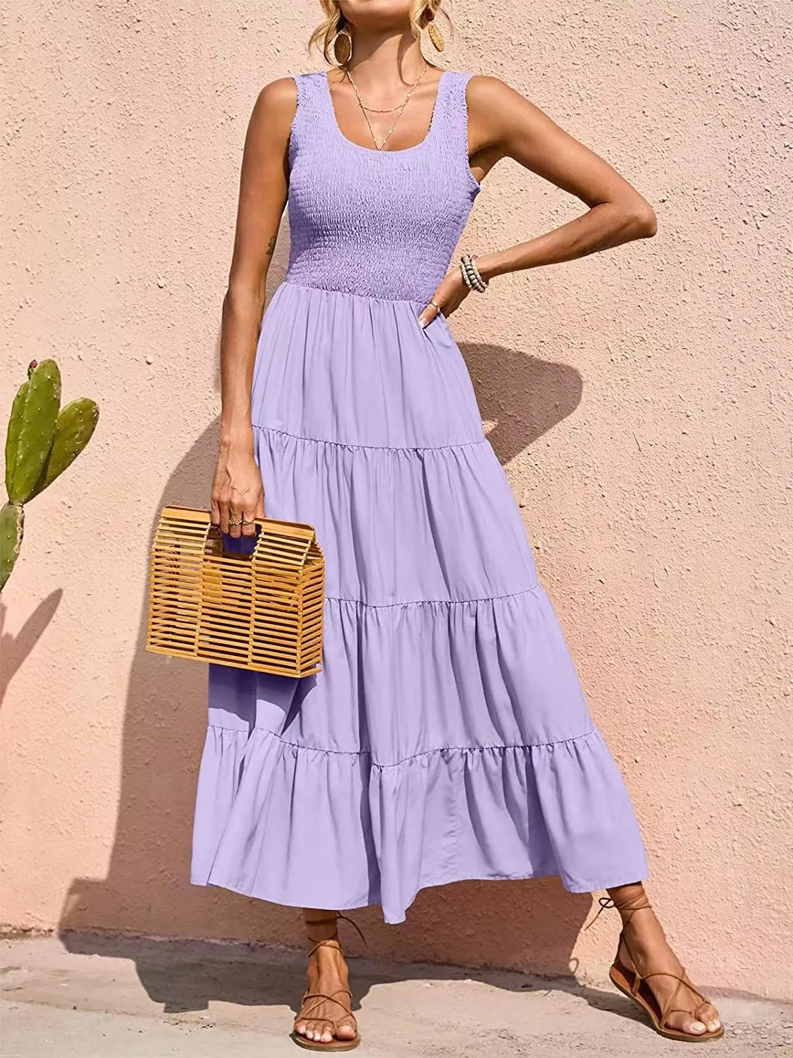 Solid Color Sleeveless Strap Pleated Maxi Dress