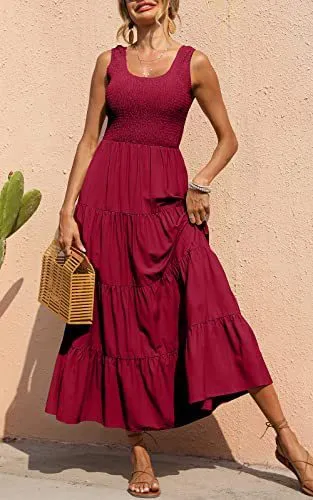 Solid Color Sleeveless Strap Pleated Maxi Dress