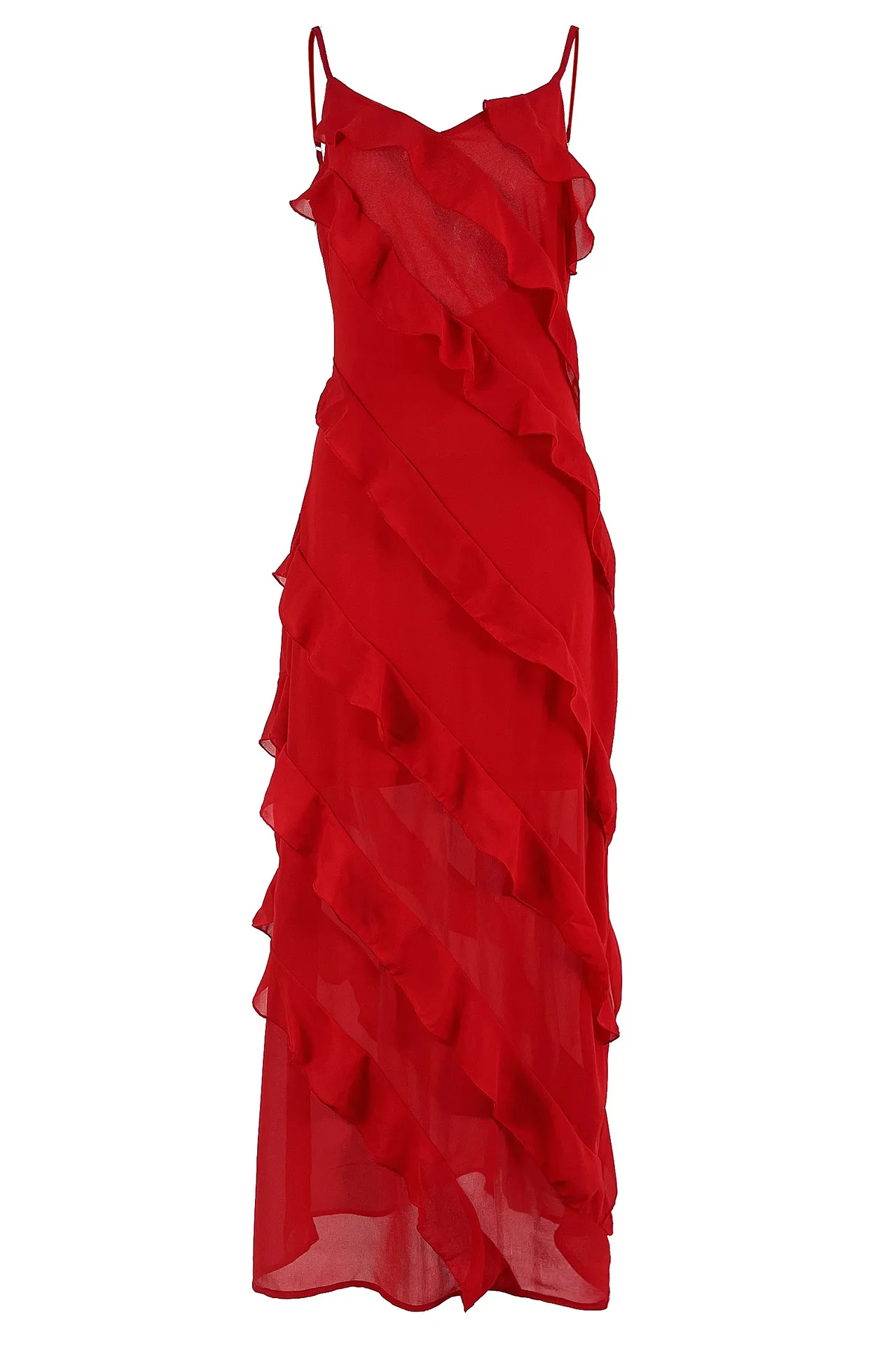 Plain Backless Ruffle Chiffon Maxi Dress