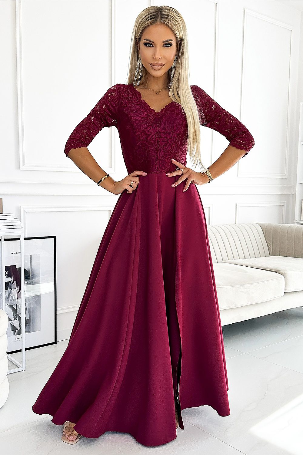 Women elegant long lace maxi dress