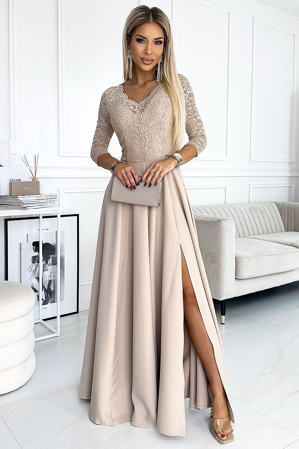 Women elegant long lace maxi dress