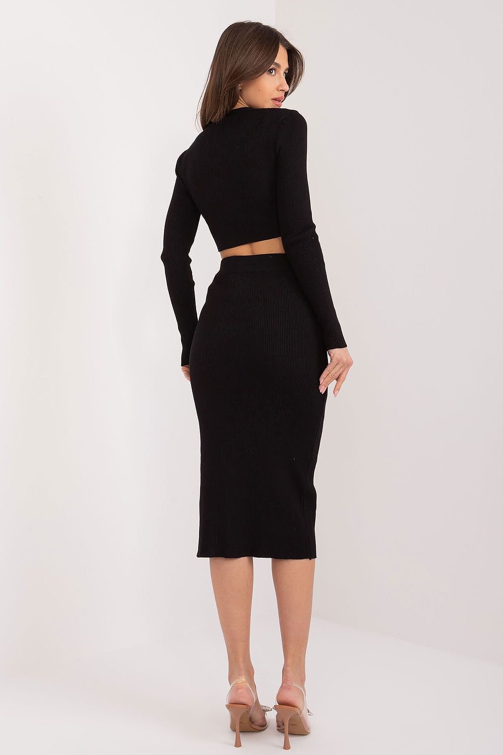 Women clothing  set consisting of a short long-sleeved sweater and a midi skirt