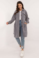 Women's long shirt made of boucle fabric and long sleeves