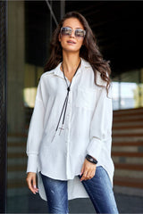 Discover comfort and elegance with our asymmetrical oversize cut women's shirt Long sleeve shirt