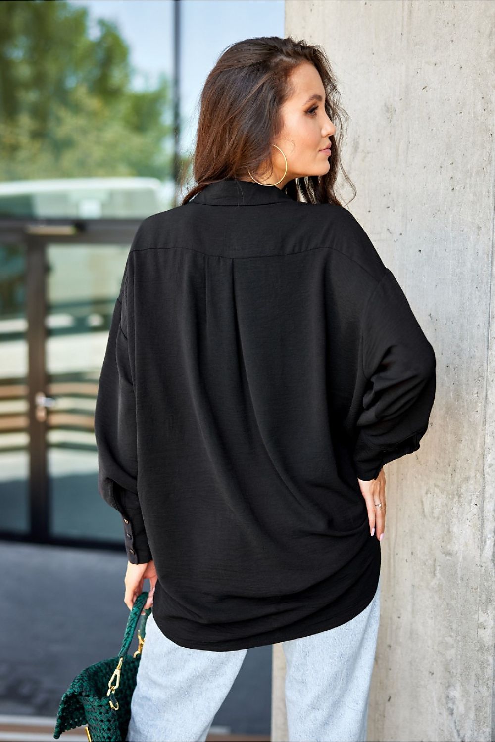 Discover comfort and elegance with our asymmetrical oversize cut women's shirt Long sleeve shirt