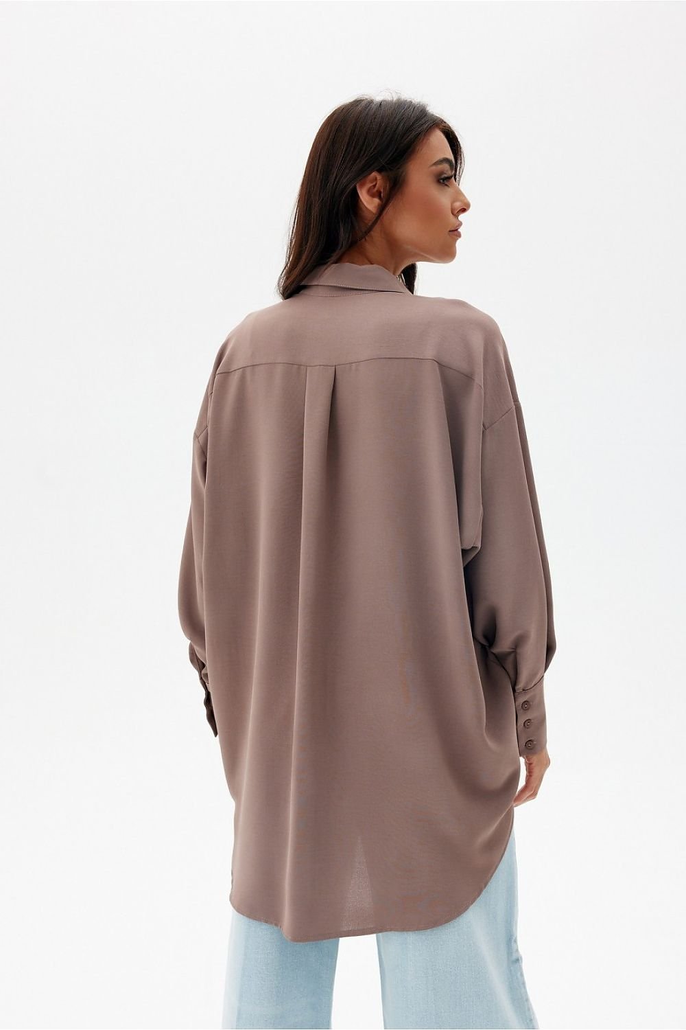 Discover comfort and elegance with our asymmetrical oversize cut women's shirt Long sleeve shirt