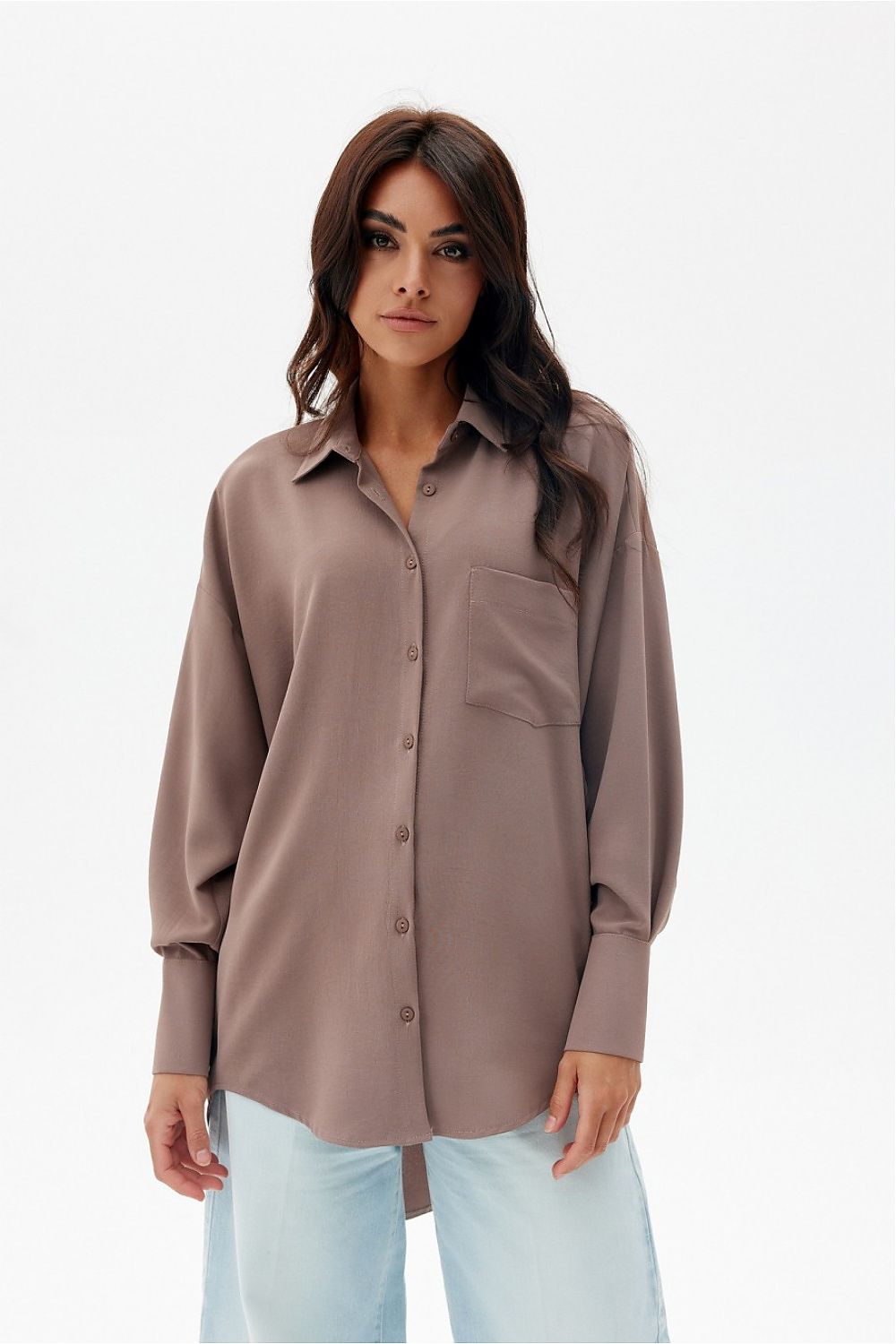 Discover comfort and elegance with our asymmetrical oversize cut women's shirt Long sleeve shirt