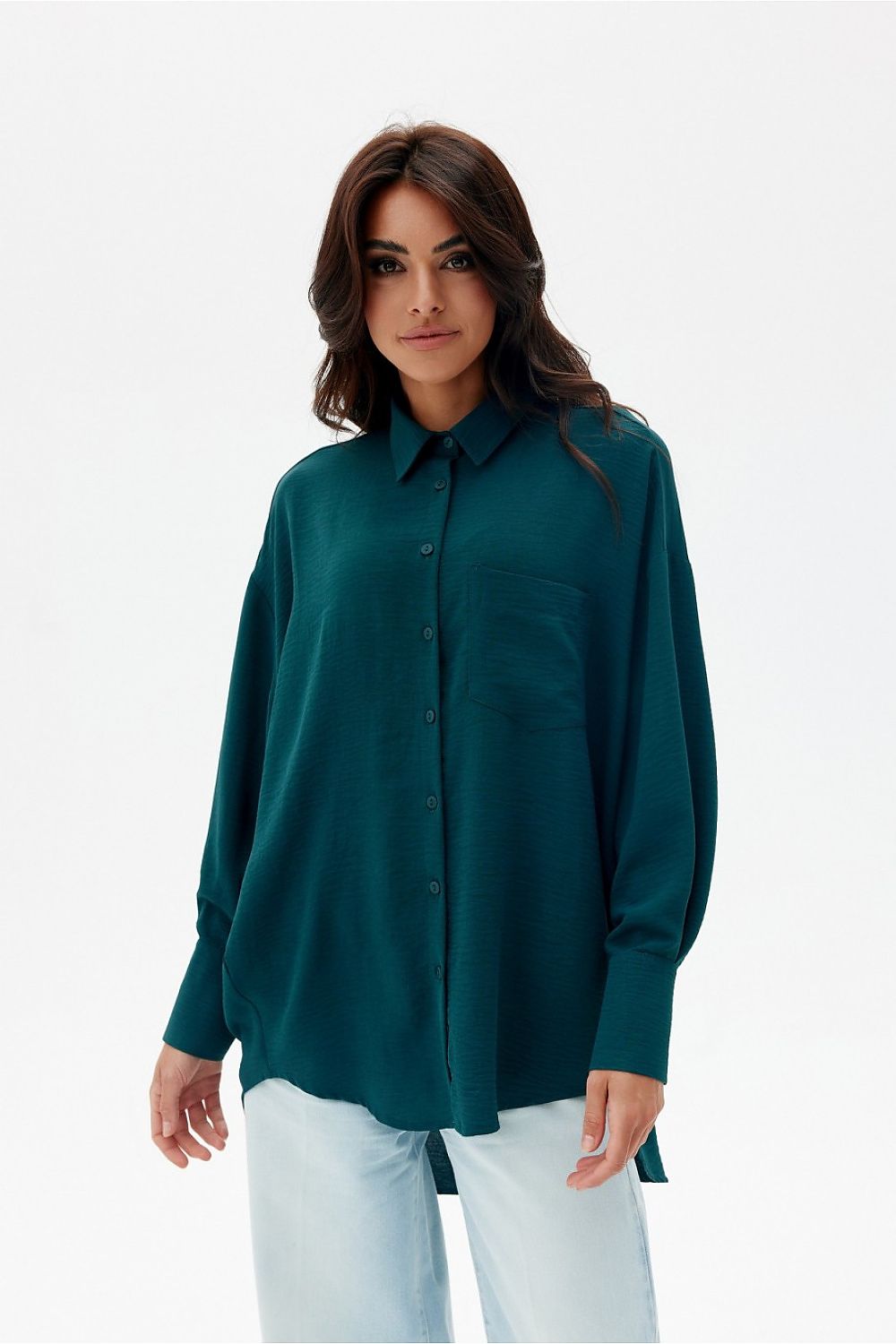 Discover comfort and elegance with our asymmetrical oversize cut women's shirt Long sleeve shirt