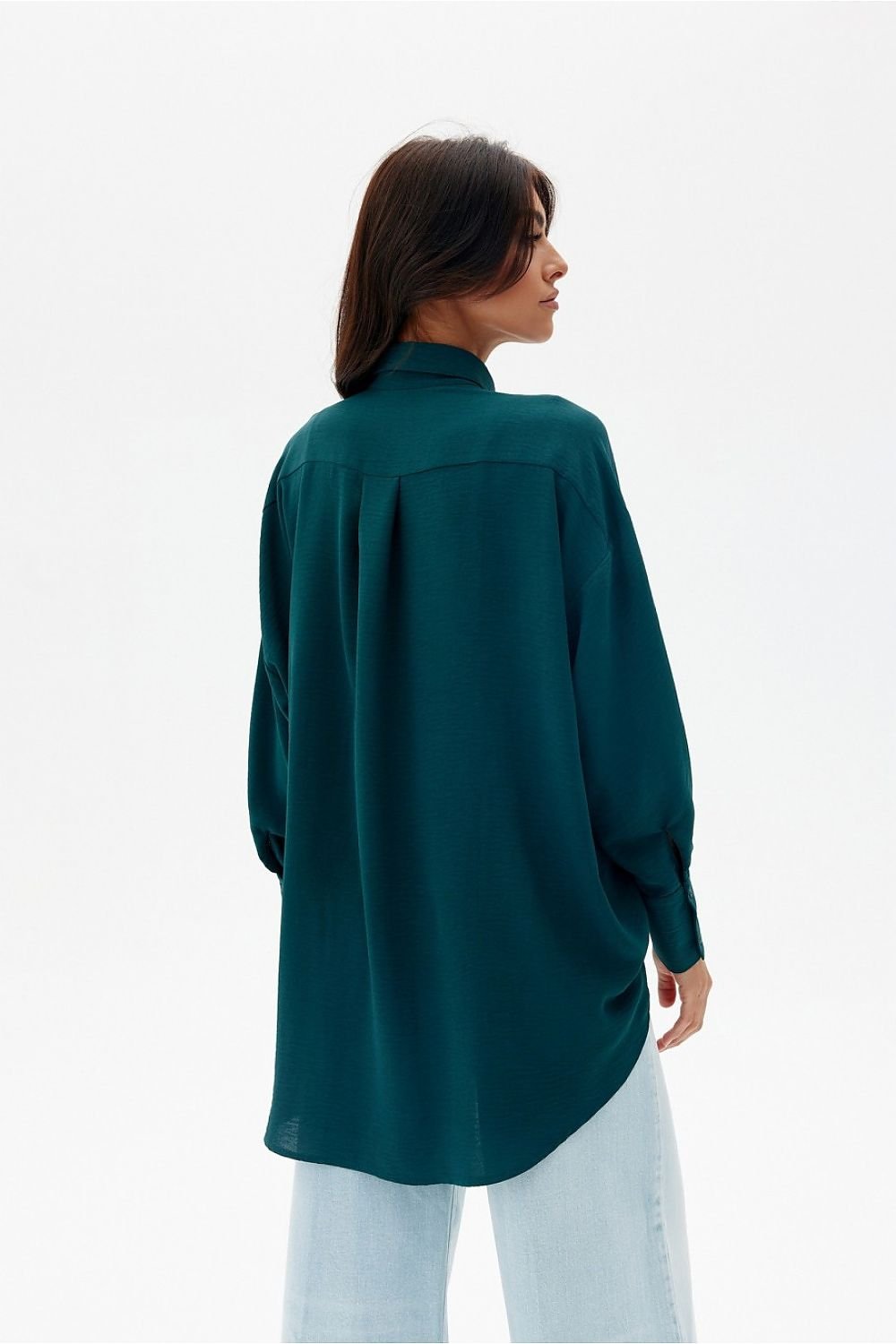 Discover comfort and elegance with our asymmetrical oversize cut women's shirt Long sleeve shirt