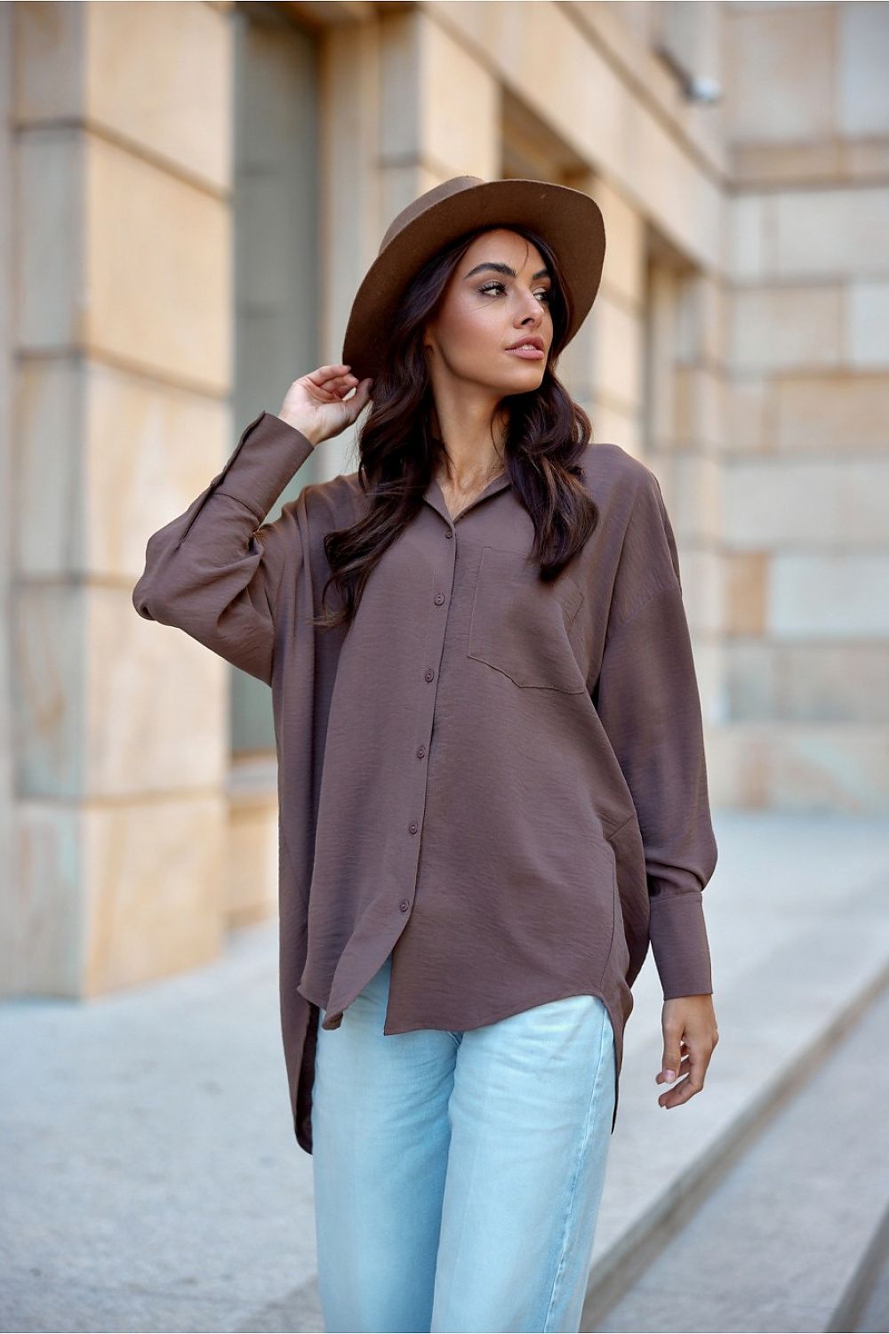 Discover comfort and elegance with our asymmetrical oversize cut women's shirt Long sleeve shirt