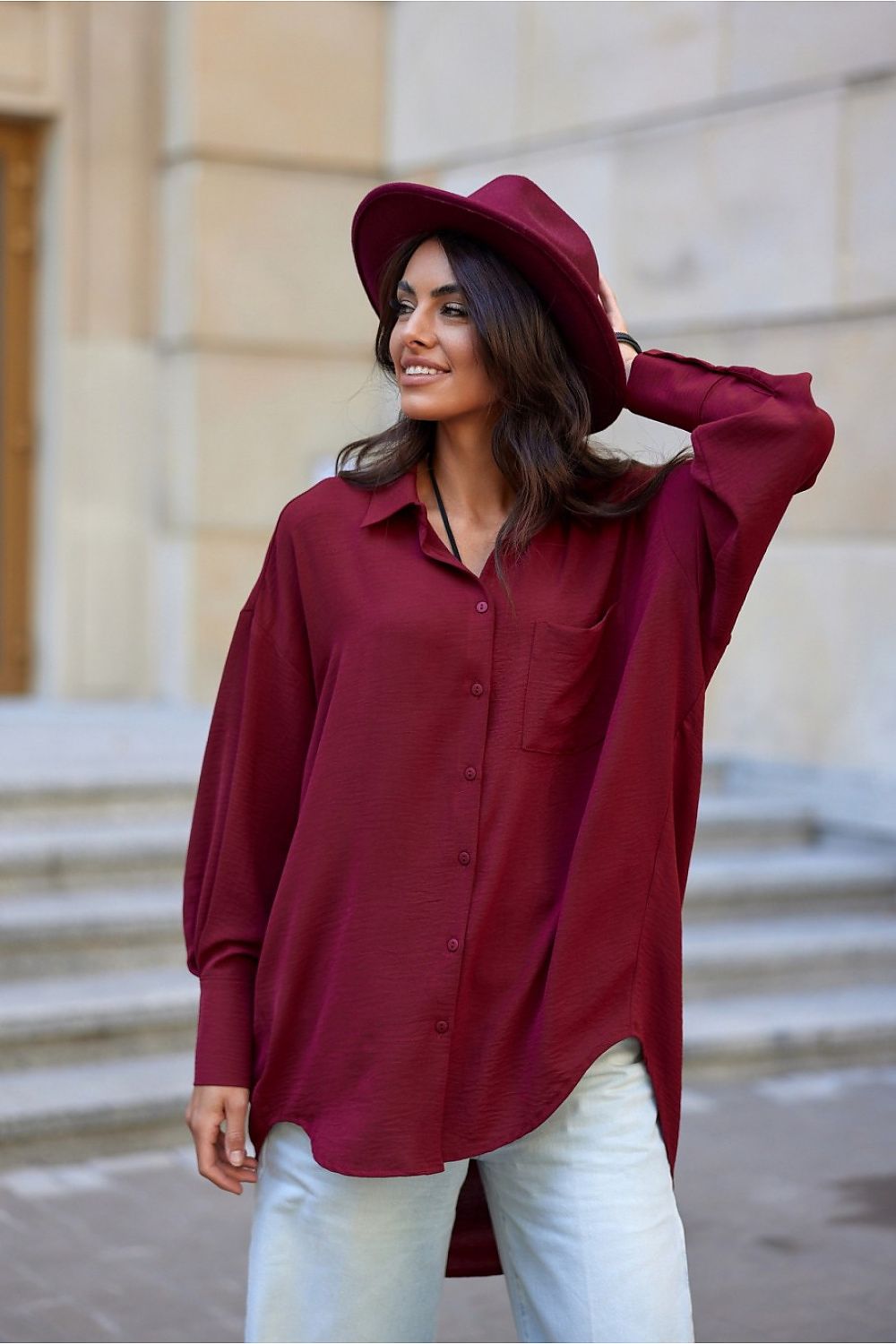 Discover comfort and elegance with our asymmetrical oversize cut women's shirt Long sleeve shirt