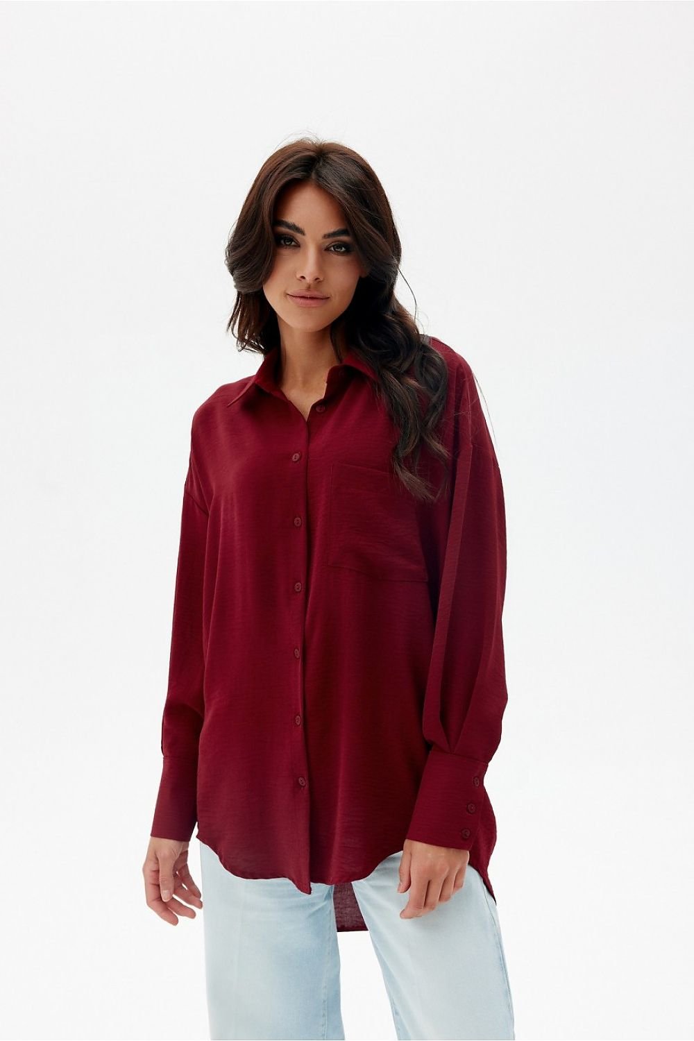 Discover comfort and elegance with our asymmetrical oversize cut women's shirt Long sleeve shirt