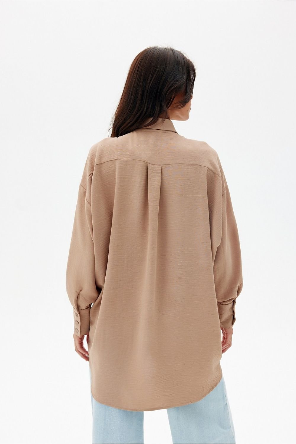 Discover comfort and elegance with our asymmetrical oversize cut women's shirt Long sleeve shirt