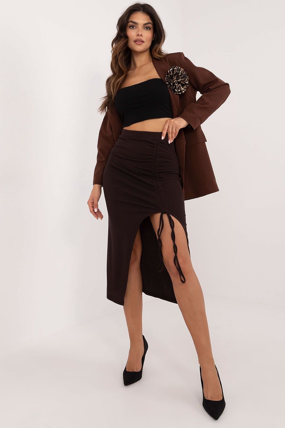 Pencil midi skirt made of ribbed material