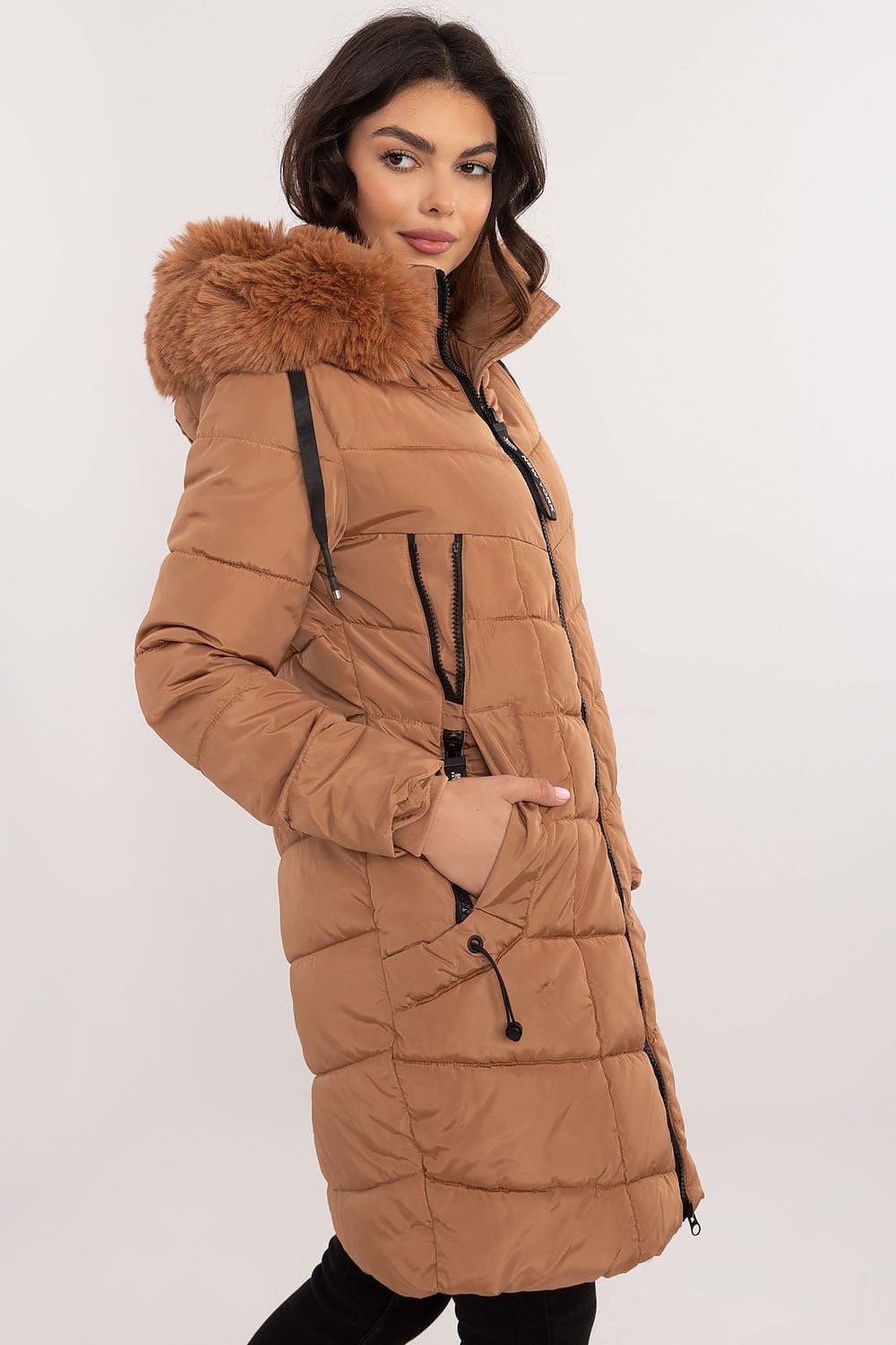 high-quality polyester with fur on collar Jacket