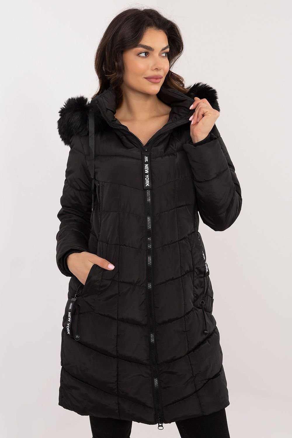 high-quality polyester with fur on collar Jacket