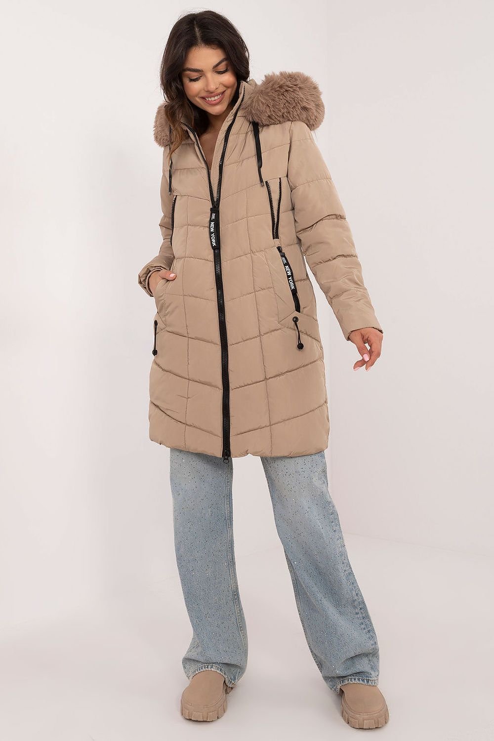 high-quality polyester with fur on collar Jacket