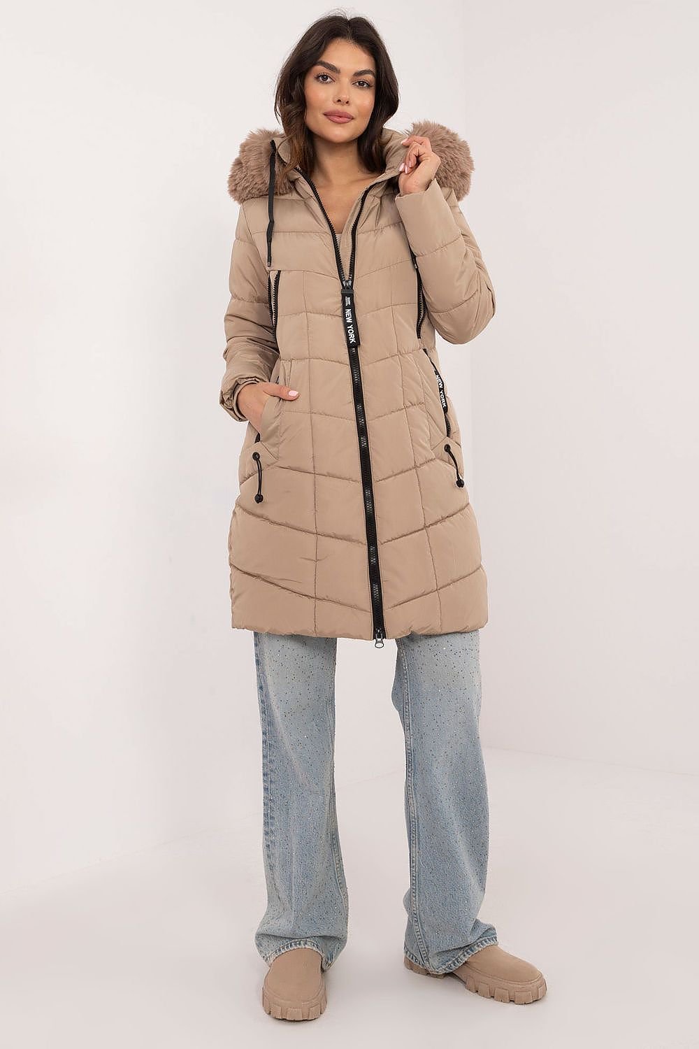 high-quality polyester with fur on collar Jacket