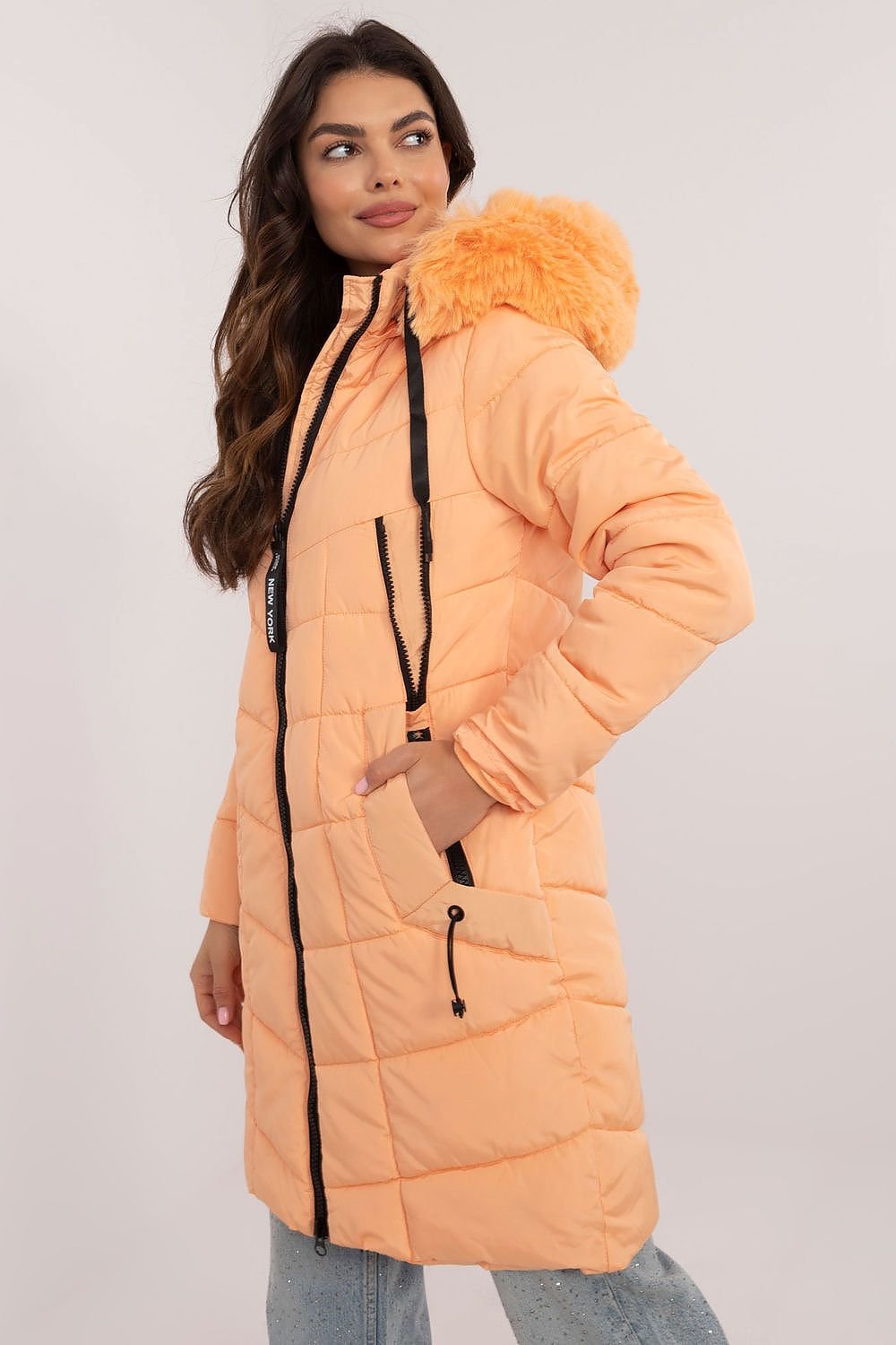 high-quality polyester with fur on collar Jacket