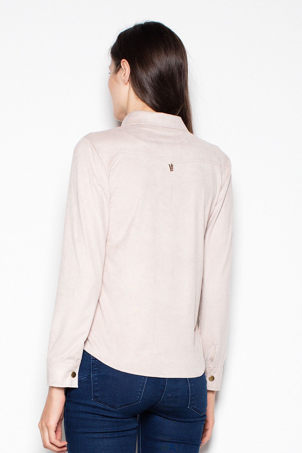 Women long sleeve suede shirt with metal buttons