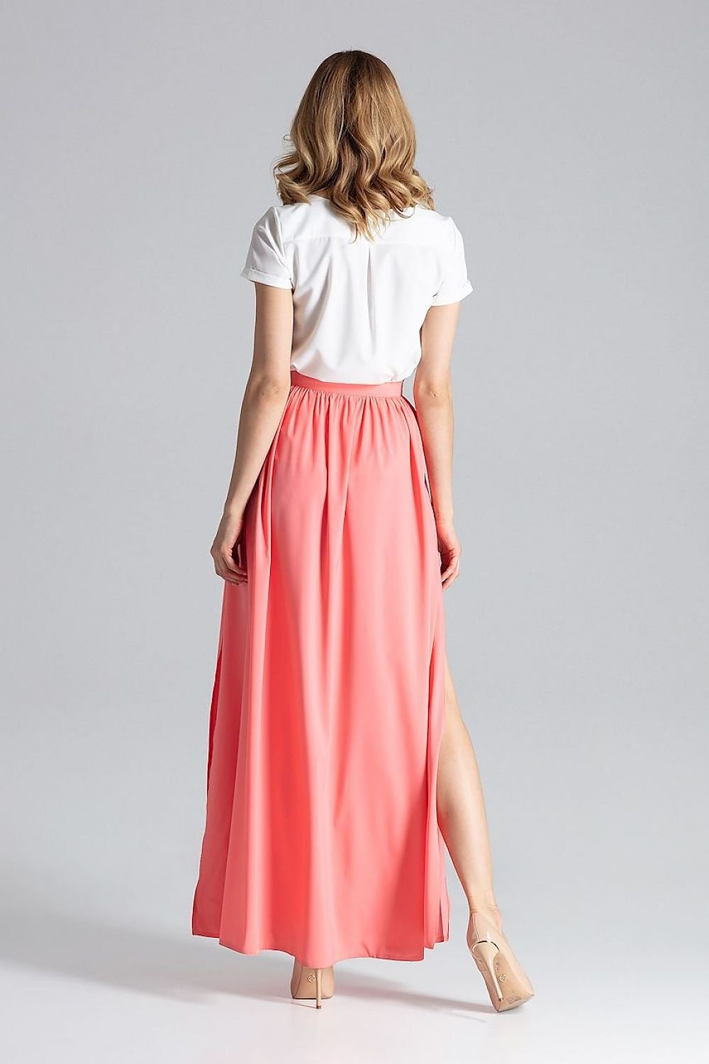 Long wide skirt with side slits