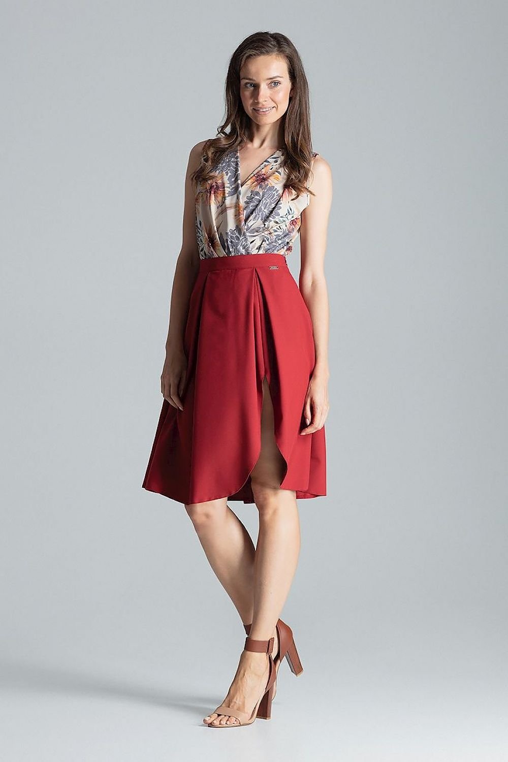 Contrast pleated midi skirt, without pockets