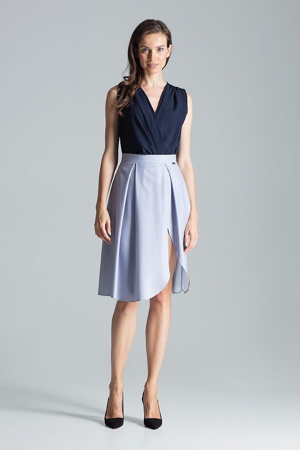 Contrast pleated midi skirt, without pockets