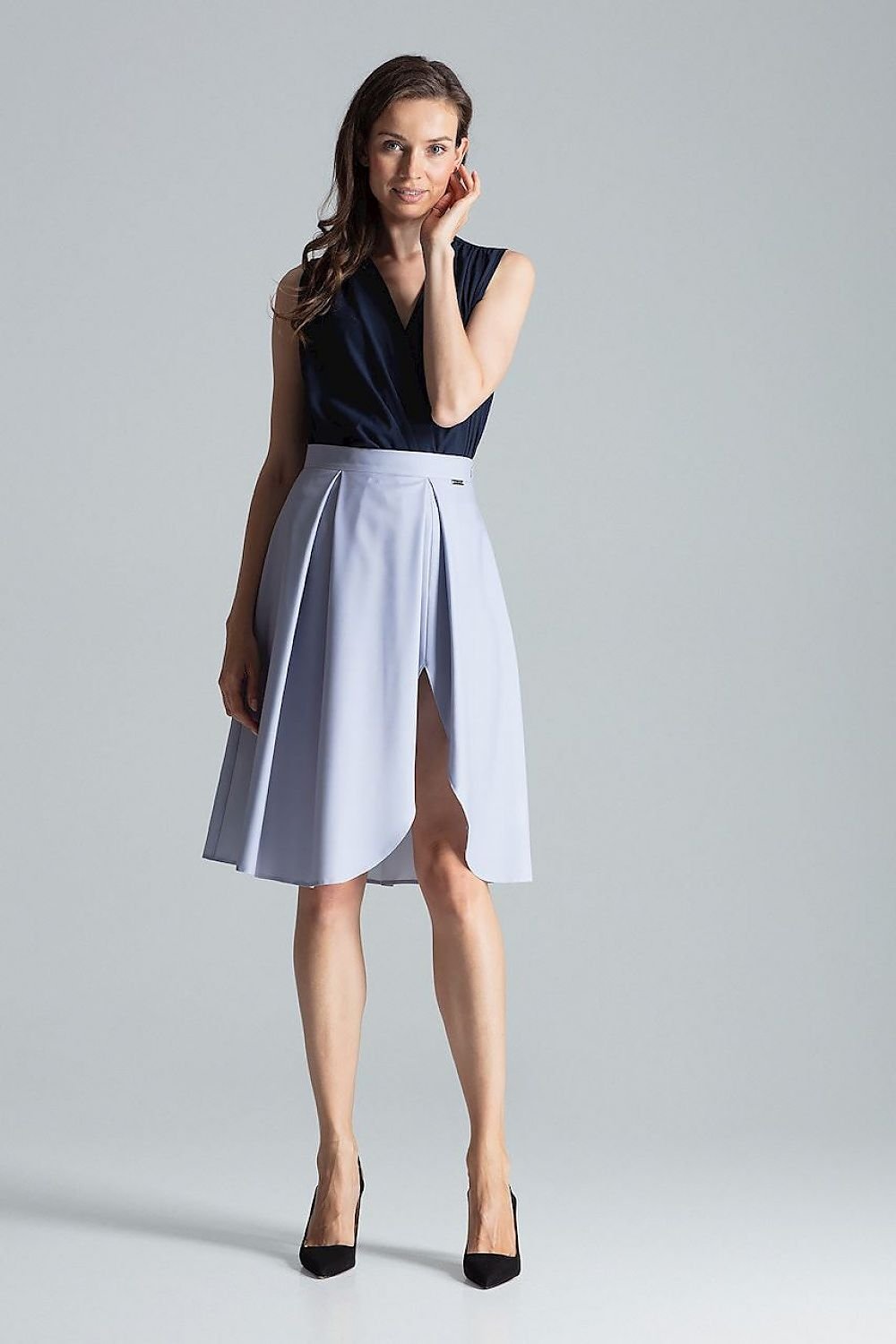 Contrast pleated midi skirt, without pockets