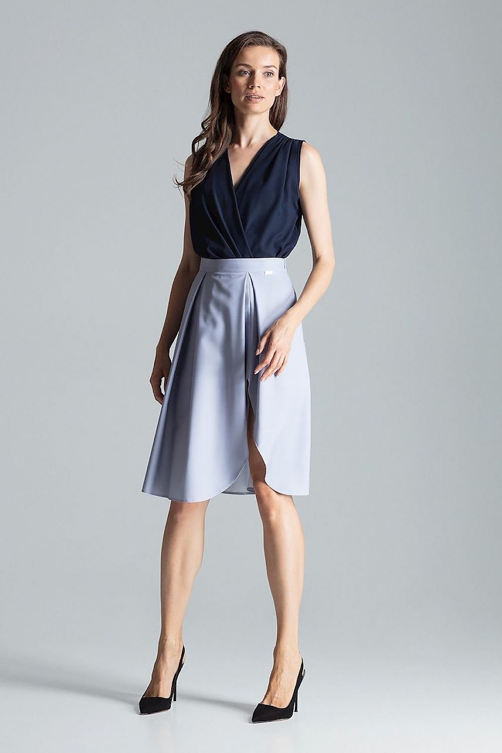 Contrast pleated midi skirt, without pockets