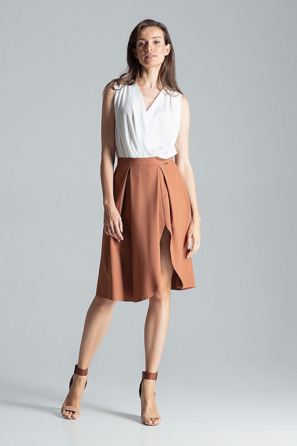 Contrast pleated midi skirt, without pockets