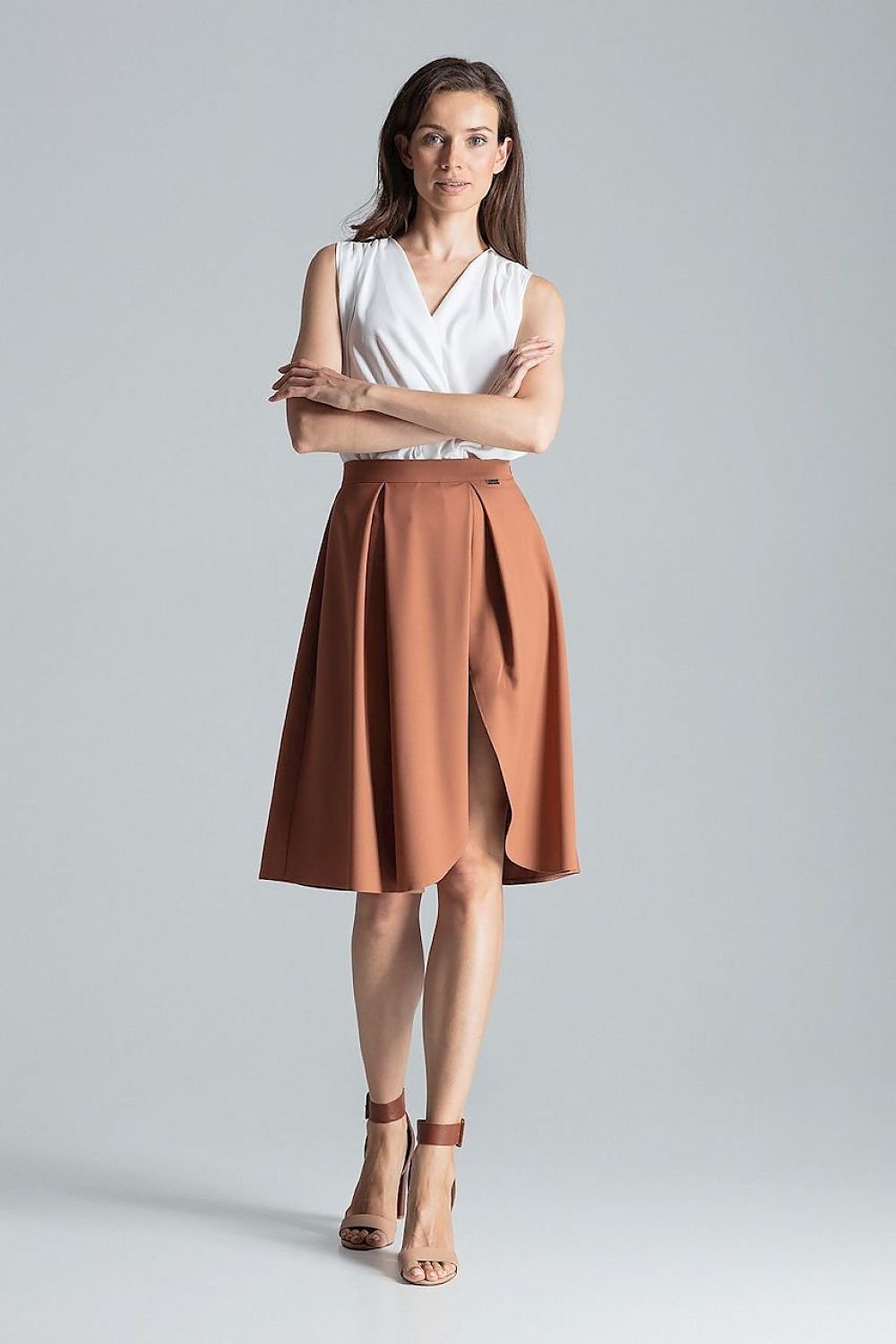 Contrast pleated midi skirt, without pockets