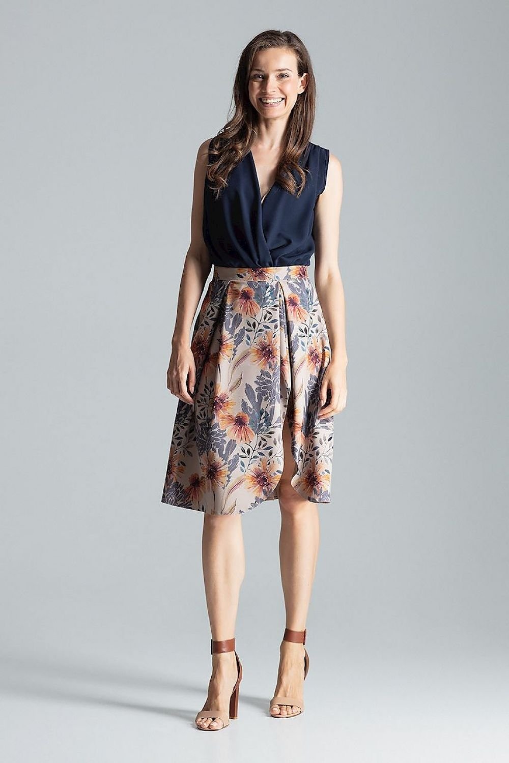 Contrast pleated midi skirt, without pockets