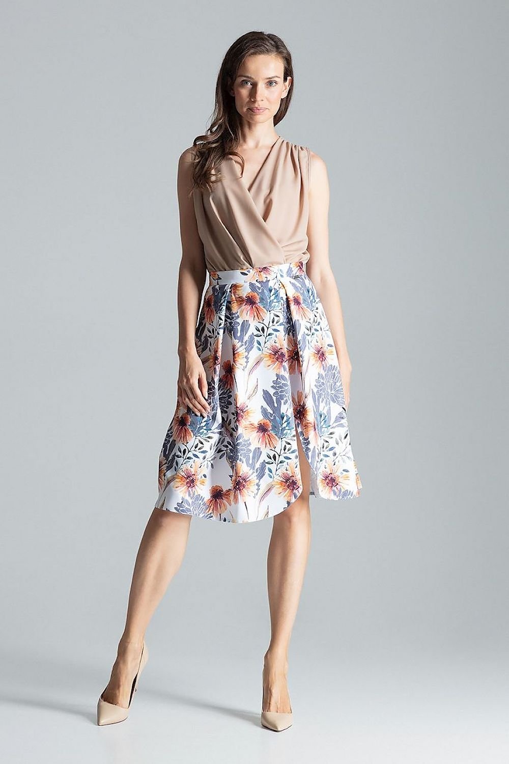 Contrast pleated midi skirt, without pockets