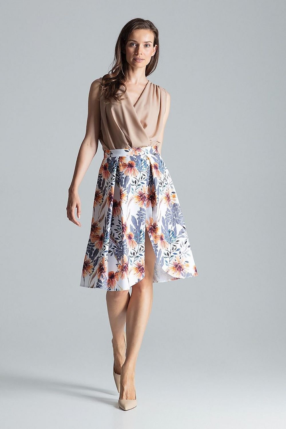 Contrast pleated midi skirt, without pockets