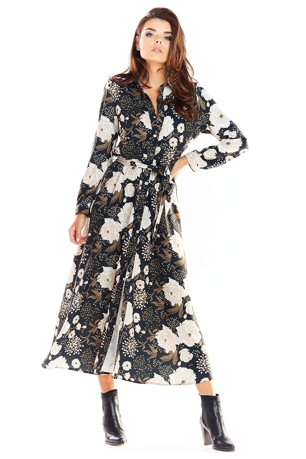 maxi dress with a shirt top & trapeze bottom buttoned up