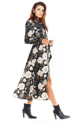 maxi dress with a shirt top & trapeze bottom buttoned up