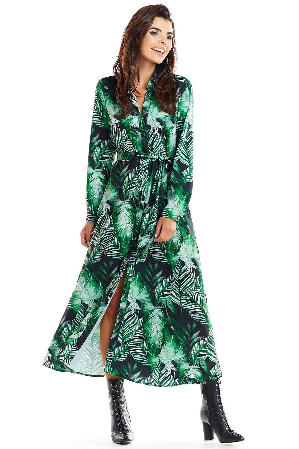 maxi dress with a shirt top & trapeze bottom buttoned up