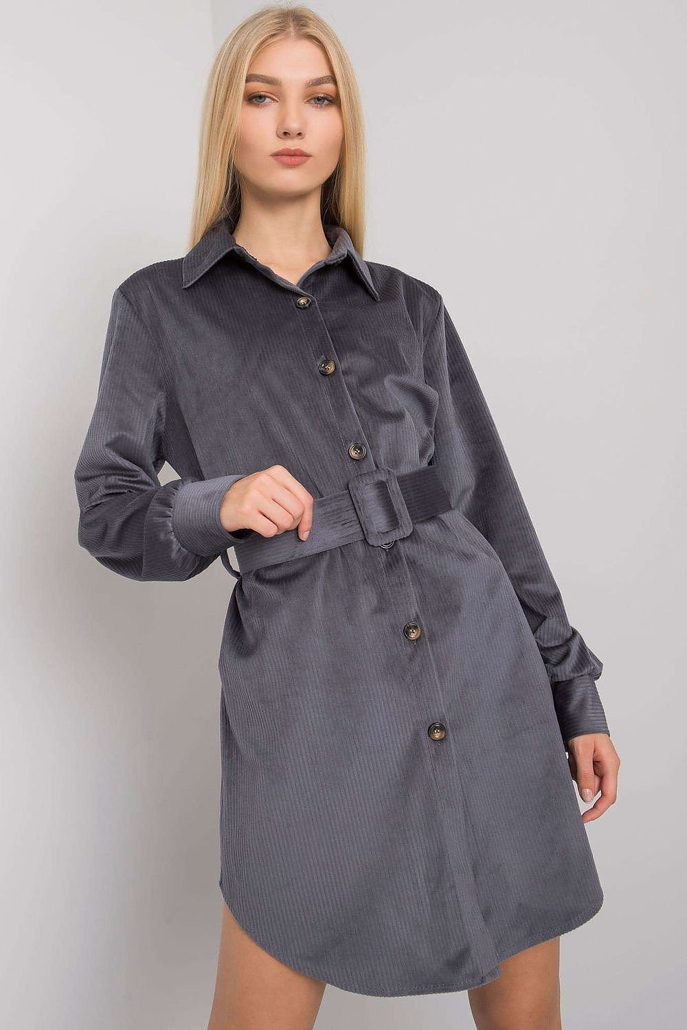 Women camel button-down dress with long sleeves. Daydress