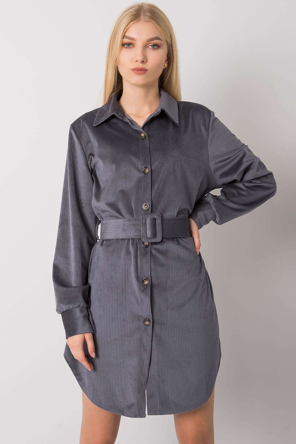 Women camel button-down dress with long sleeves. Daydress