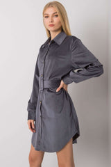 Women camel button-down dress with long sleeves. Daydress