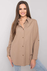 Women fashion long sleeve shirt with a casual cut, button down closure