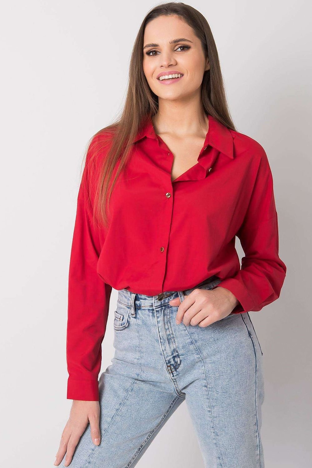 Women fashion long sleeve shirt with a casual cut, button down closure