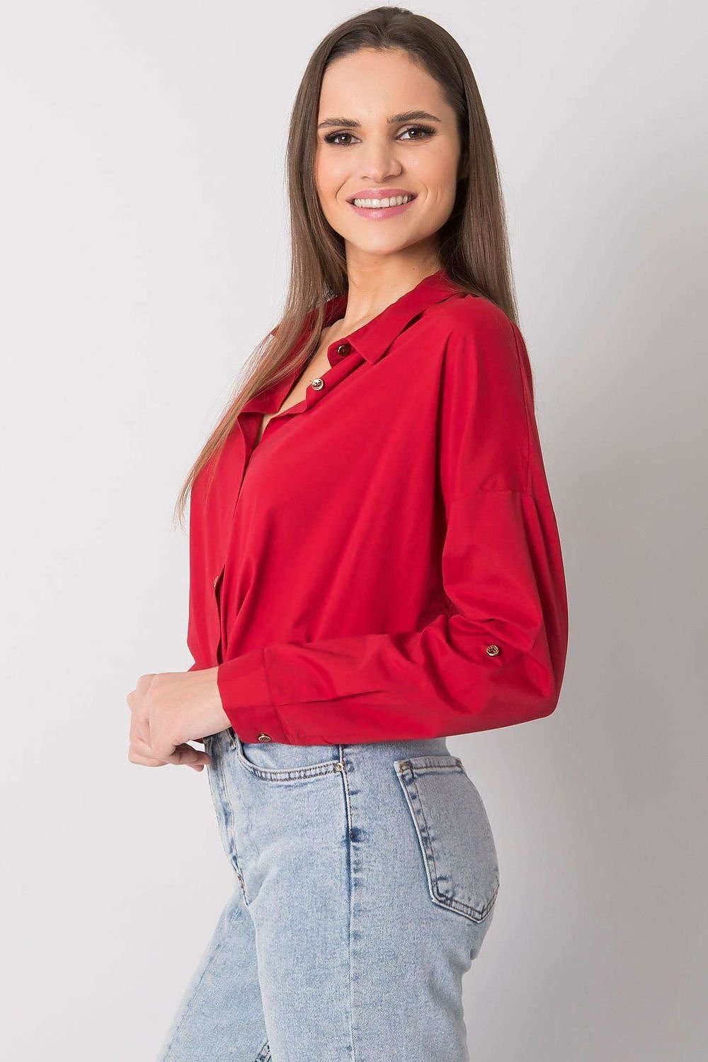 Women fashion long sleeve shirt with a casual cut, button down closure