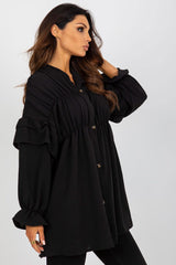 Women fashion  Long sleeve shirt with decorative ruffles.