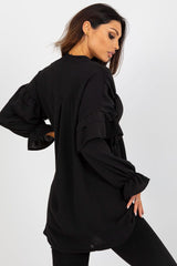 Women fashion  Long sleeve shirt with decorative ruffles.