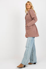 women coat with large sewn-on slip pocket on front